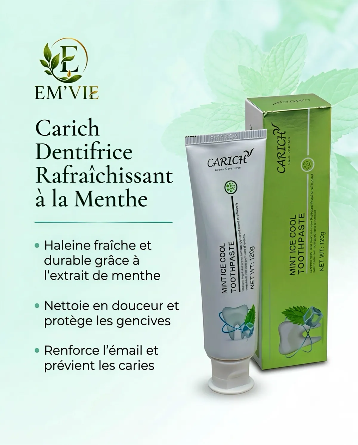 Carich Dentifrice Rafraîchissant à la Menthe