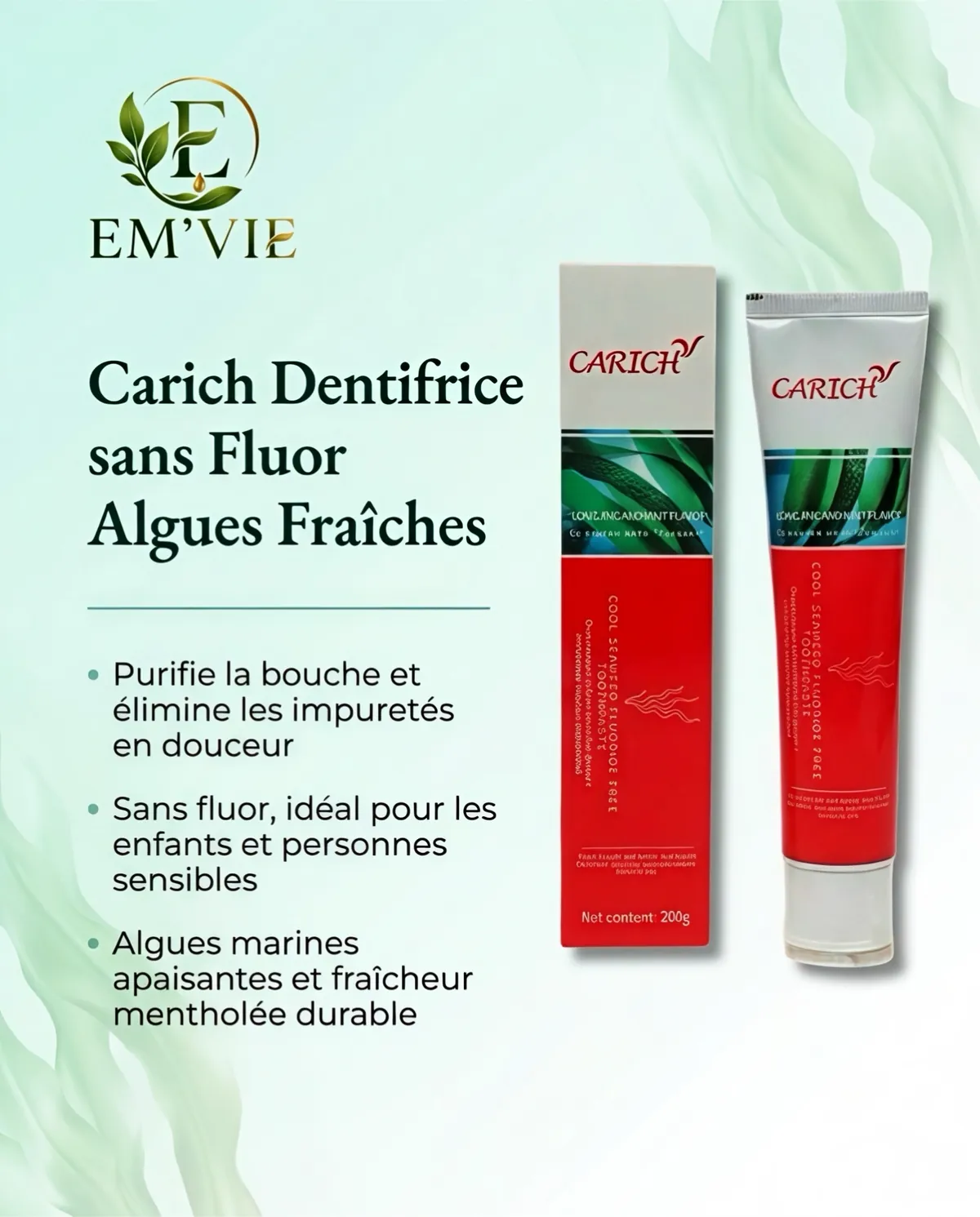 Carich Dentifrice sans Fluor Algues Fraîches