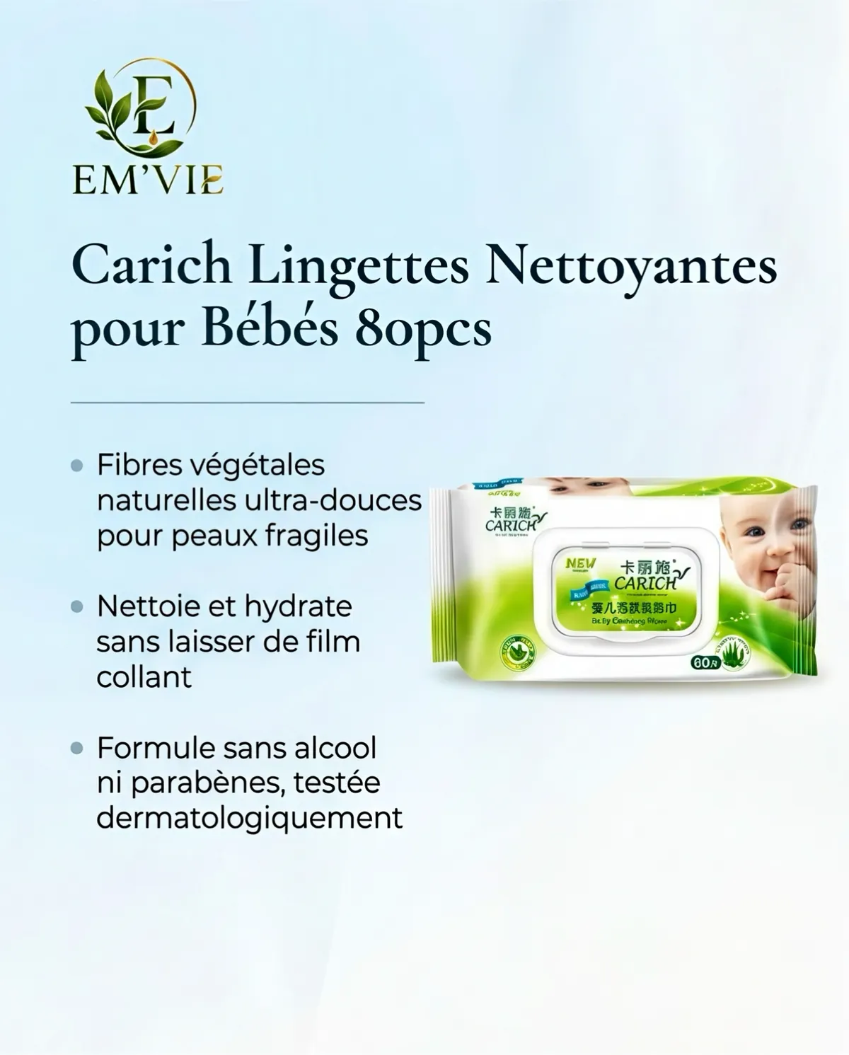 Carich Lingettes Nettoyantes pour Bébés 80pcs