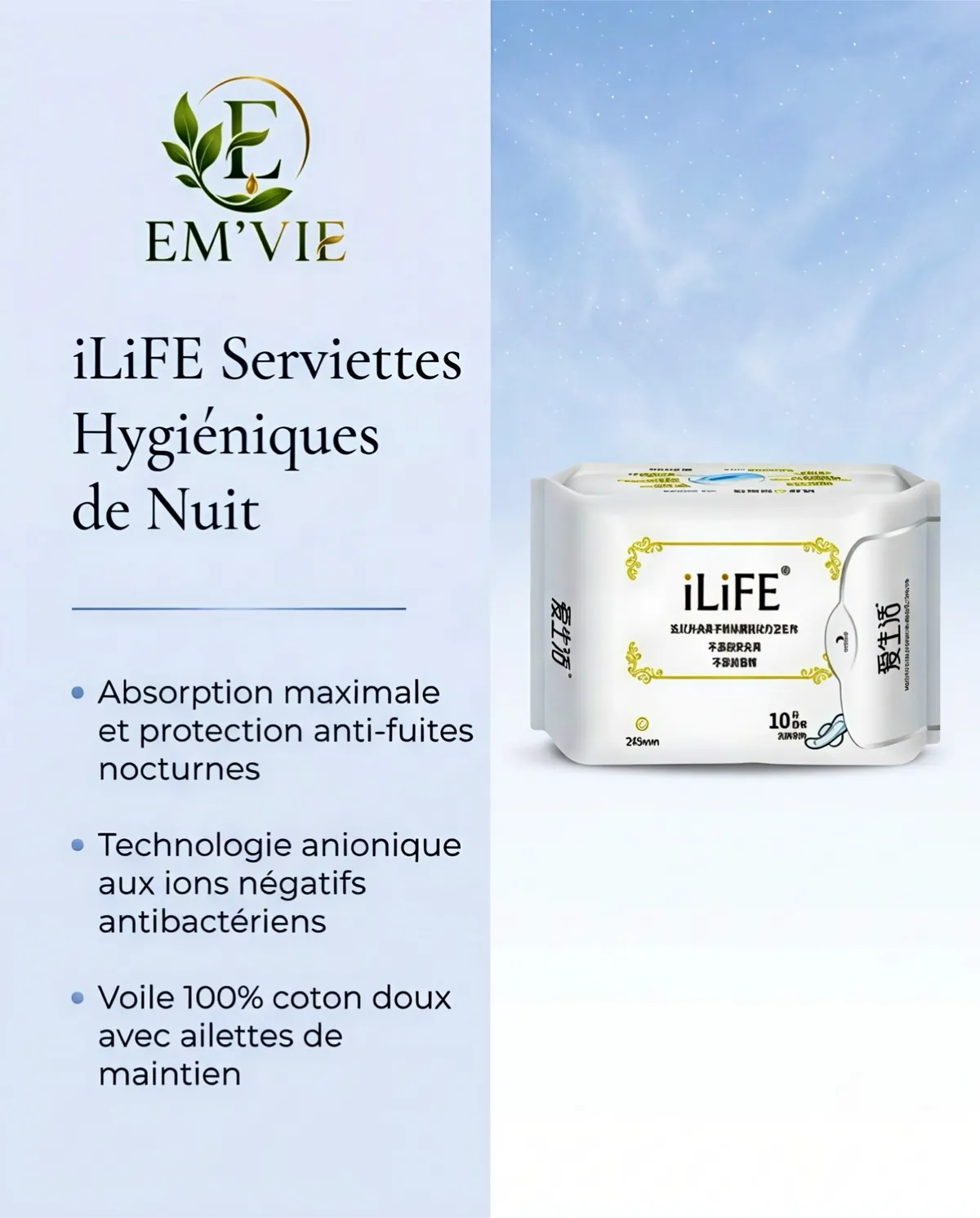 iLiFE Serviettes Hygiéniques de Nuit