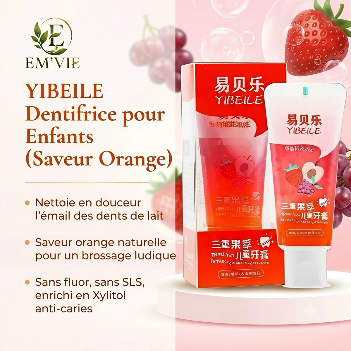 YIBEILE Dentifrice pour Enfants (Saveur Orange)